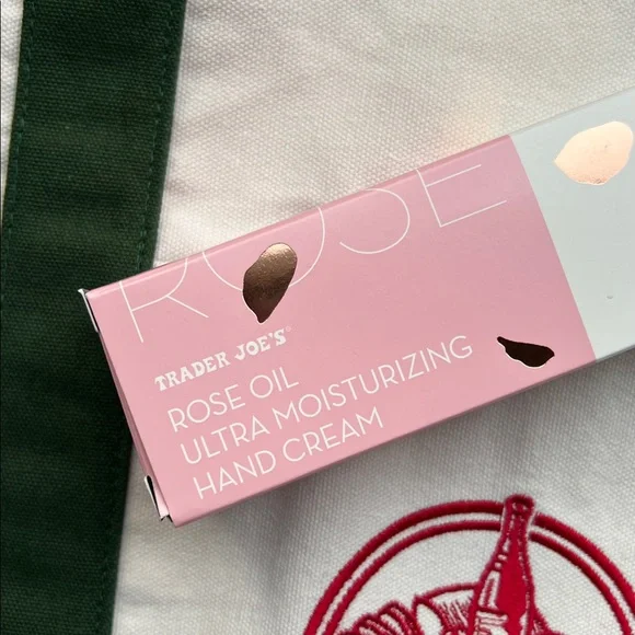 Trader Joe's Large Canvas Tote Bag with Green Straps & Rose Oil Hand Cream - Picture 6 of 8